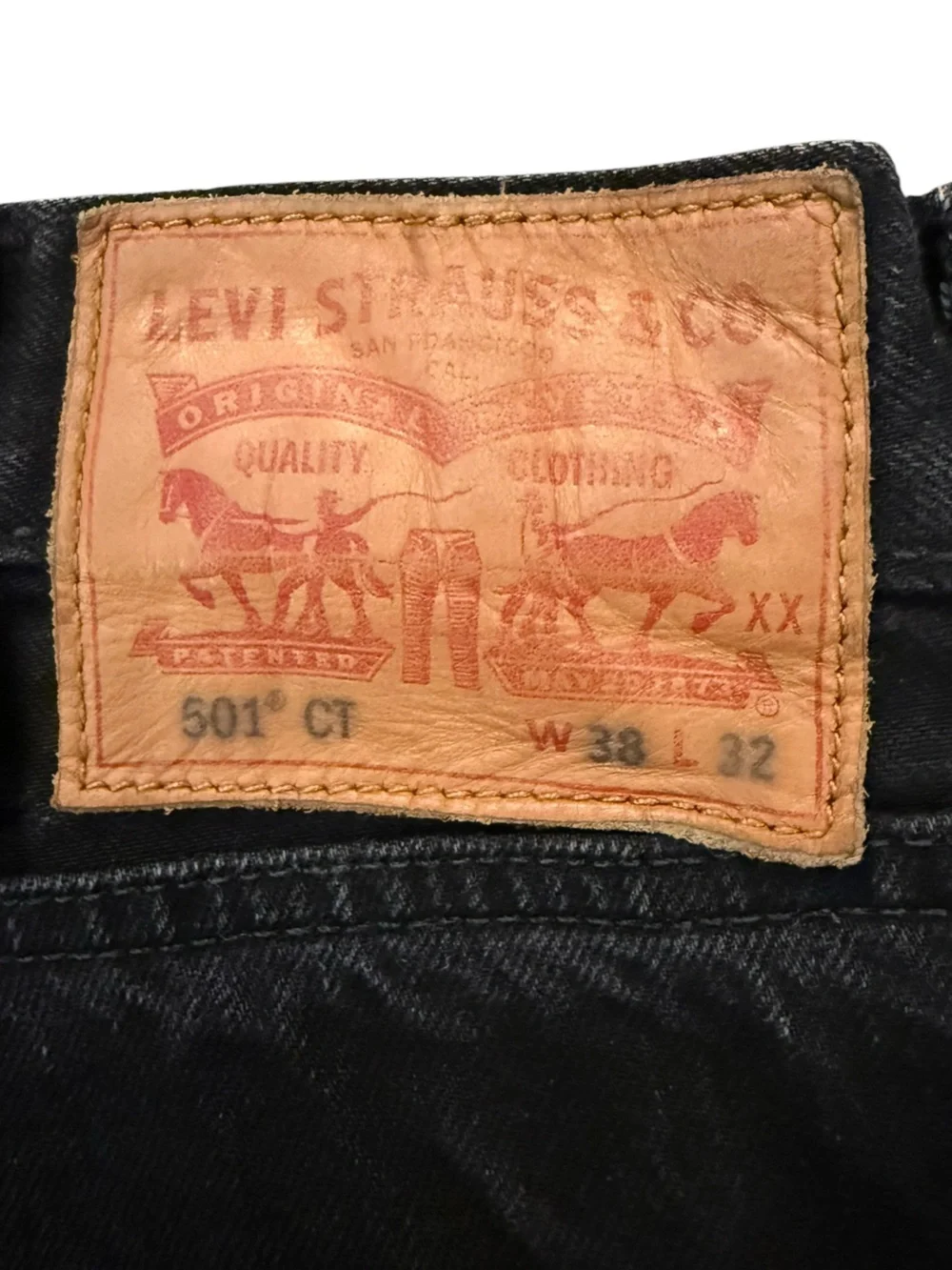 Levis 501 CT Custom Tapered Black Jeans Marbled Charcoal Wash 38x32 Fits 36x30